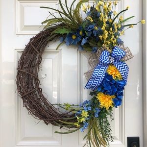 Custom Grapevine Wreath Blue/Yellow